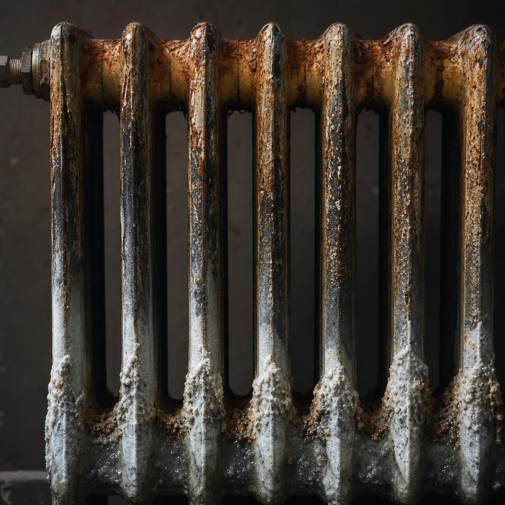 Cold radiator showing signs of sludge build-up before power flushing